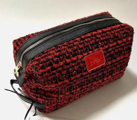 Nicole Miller  Red and Black Tweed Cosmetic Bag