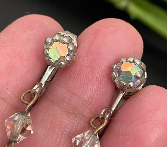 Vintage Unsigned Laguna Faceted AB Crystal Aurora Borealis Drop Earrings 10g White