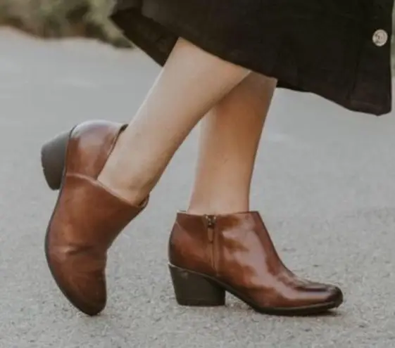 Dansko • Raina Burnished Leather Bootie brown Chestnut heeled ankle boot