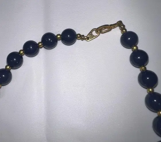 Vintage Blue  Glass Bead with Gold Tone Chain Necklace