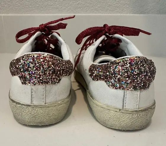 Saint Laurent Paris White Leather Glitter Diamond Patch Low Top Sneakers Size 36