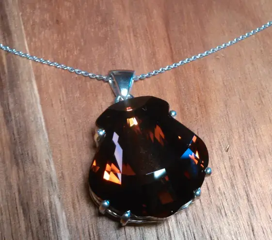 Swarovski Smoked Topaz Crystal Shield Sterling Silver Pendant Necklace