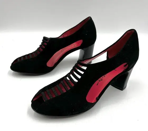 Pas De Rouge Abby Suede Heels Black Leather Pumps E823 Size 7