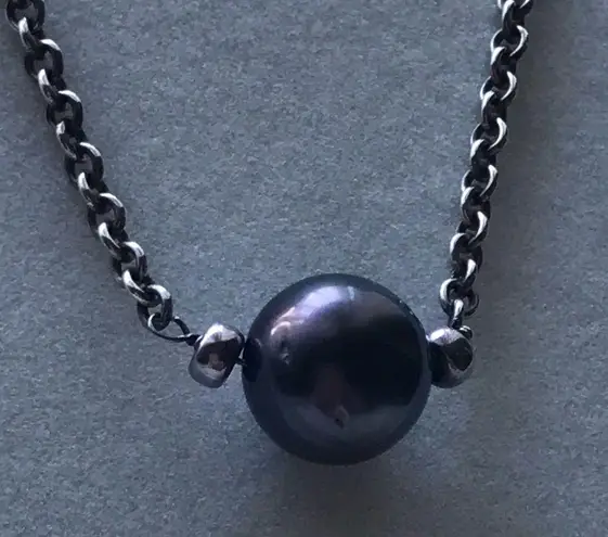 12mm Genuine Tahitian pearl/SS Necklace