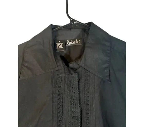 Rafaella Black Long Sleeve Collared Ruffle Front Button Down Blouse Women Sz 8