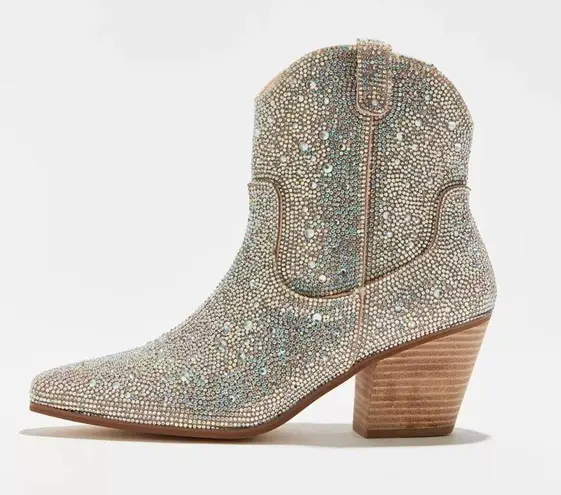 Matisse x Free People Harlow Rhinestone Western Cowboy Boots Booties | Size 6.5 Silver