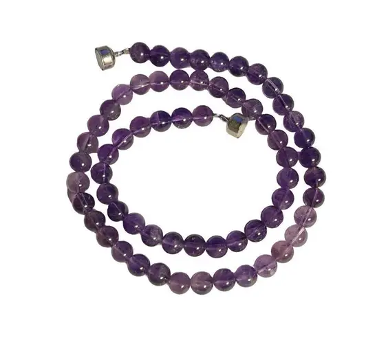 Amethyst Natural Purple Beaded 8mm Single Strand Necklace 925 Magnetic Clasp