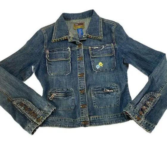 Vtg 90s Y2k Blue Asphalt Embroidered Floral Denim Jean Jacket Prairie Cottage L Size undefined