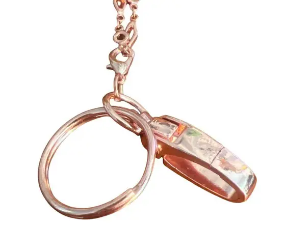 Rose Gold Tone Chain Link Necklace Badge Name Tag Holder Lobster Clasp Adj 33"