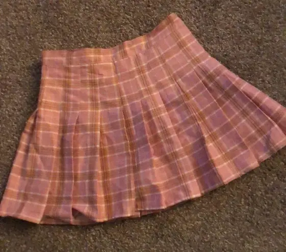 Pink plaid pleated high waist school girl skirt size small