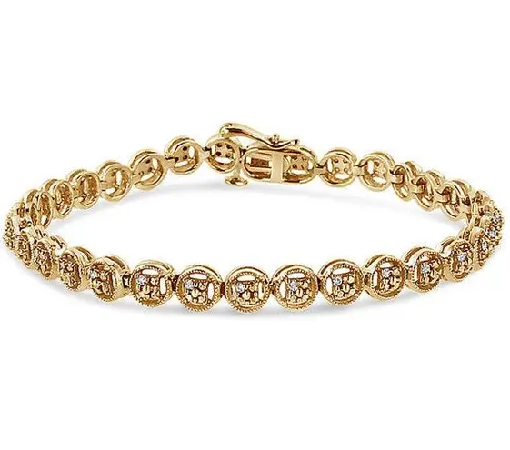 Brilliance NIB Haus of  14K Yellow Gold Sterling Silver Diamond Tennis Bracelet