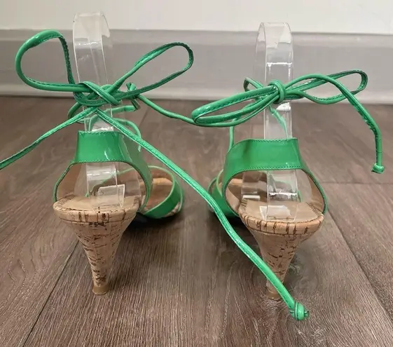 Olivia Morris Green Patent Leather Cork Heeled Sandals ~ Size 37.5