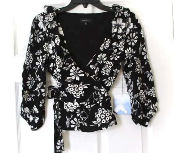 Majorelle | Stevie Top in Black Woodland Floral with Shoulder Bow Details