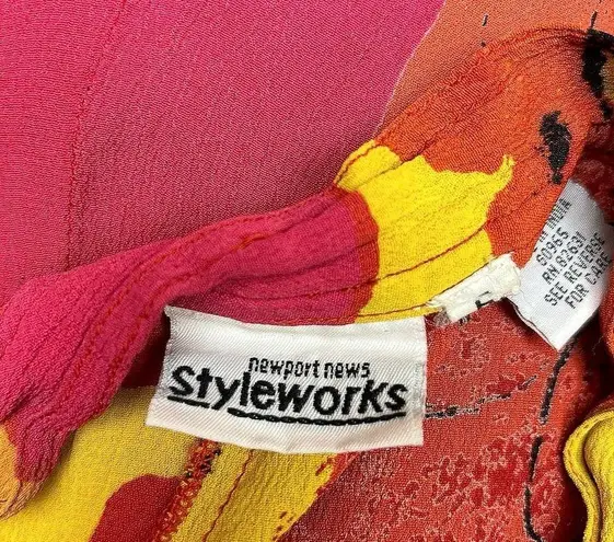 Styleworks Newport Multicolor Neon Boho Patchwork Floral Pockets Midi Skirt Sz 6