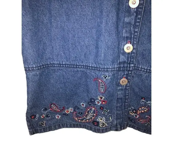 Denim Shirt Size S Embroidered Blue Short Sleeve Button Front Layering Shacket