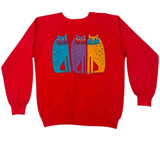 Vintage Laurel Burch Cat Sweatshirt Crewneck Sweater Women's APPROX Size Large Red