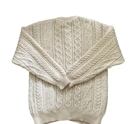 VTG British Wool Chunky Oversize Wool Cable Knit Cardigan Sweater Sz S Ivory White