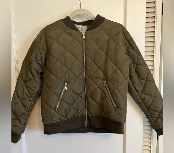 Olive Green Quilted Bomber Jacket Size 8