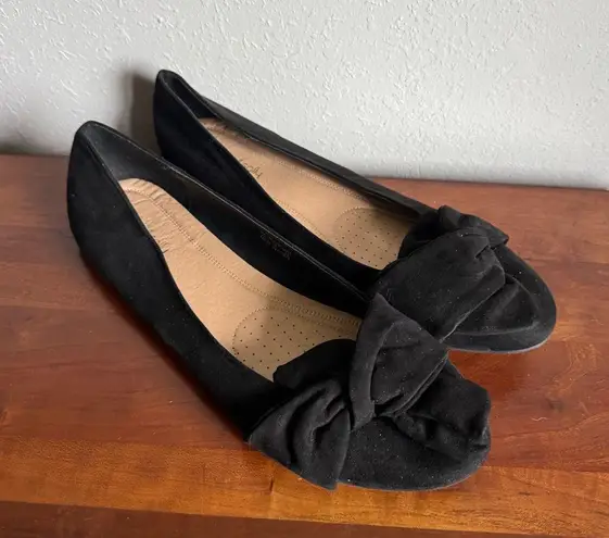 Long Tall Sally Black Suede Knotted Bow Slip On Ballet Flat Womens 11 Academia