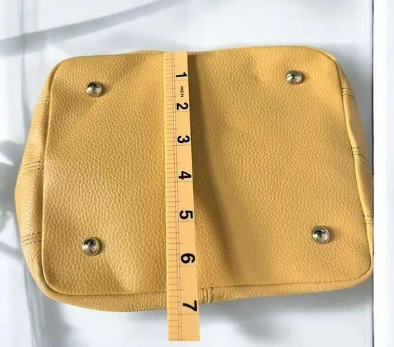 Tignanello Mustard Yellow Small Pebbled Leather Handbag Logo On Silver Buckles