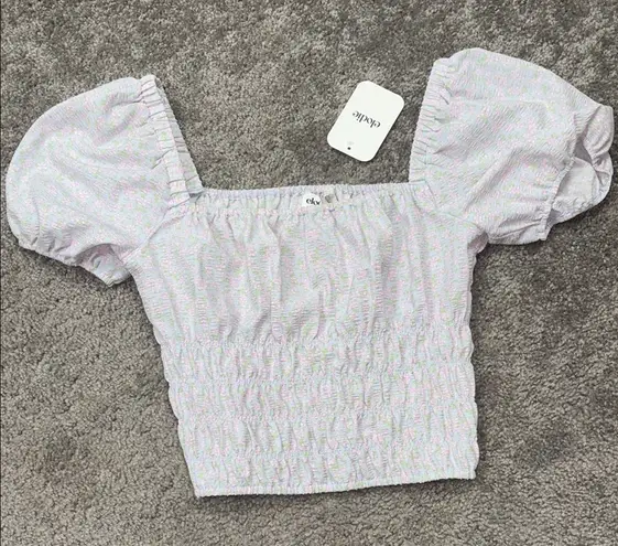 Elodie lavender size XS Puff Sleeve Smocked Crop Blouse