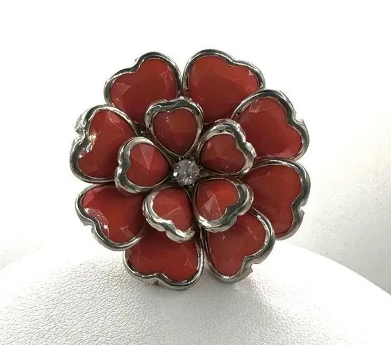 Orange and silver tone flower ring