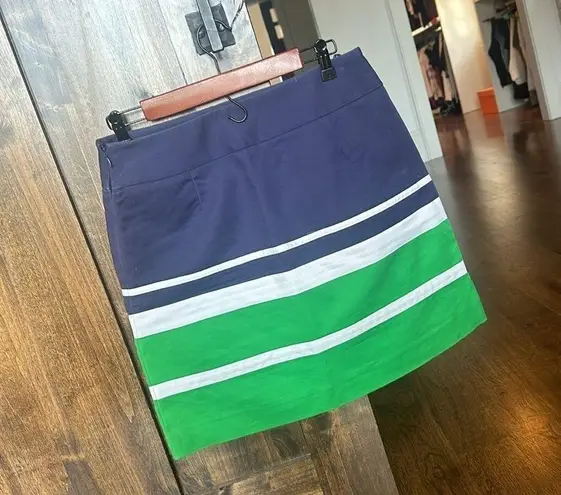 Anne Klein ANNE KLEINS Women's Navy Blue Green White Spring Summer Striped Skirt Size 8