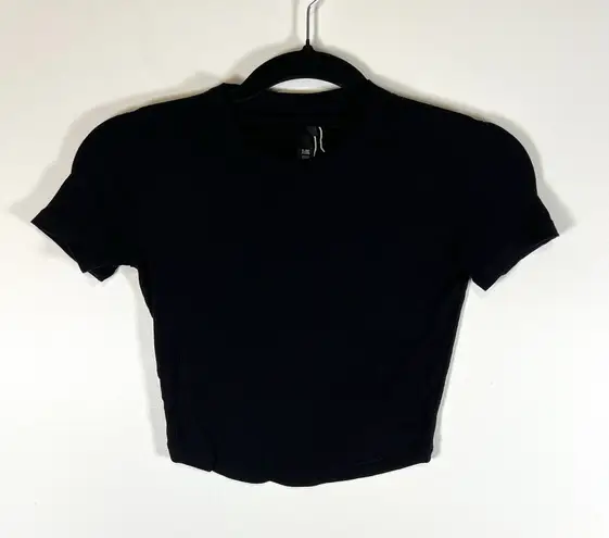 SKIMS Cropped Rib Modal Tee Black Slim Fit Crewneck Lightweight Stretch Sz XS