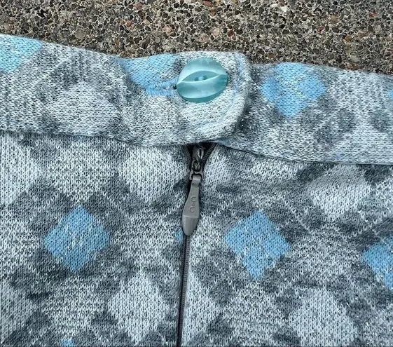 Vintage 60s metallic gray silver and blue argyle print pencil skirt Size M