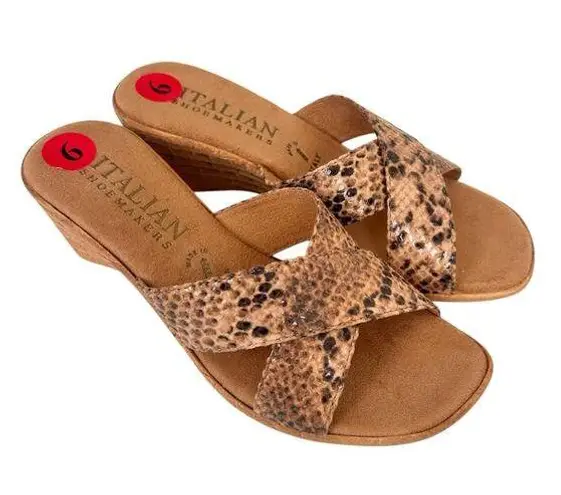 Italian Shoemaker Snakeskin Print Criss Cross Wedges Sz 6 Tan