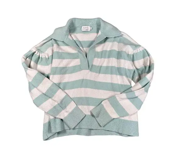 Tanya Taylor  Striped V Neck Collar Maisie Knit Sweater Blue/White Cotton Size M