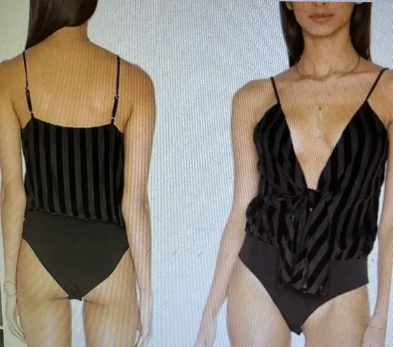 House of Harlow Revolve x 1960 Black Velvet Stripes Tie Front Bodysuit, size XS