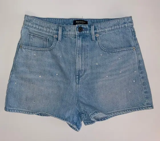 Juicy Couture Denim High Rise Rhinestone Jean Shorts Size 28