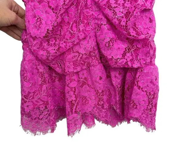 NBD  X Revolve Marvin Hot Pink Fuchsia Lace Ruffled Mini Dress XSmall