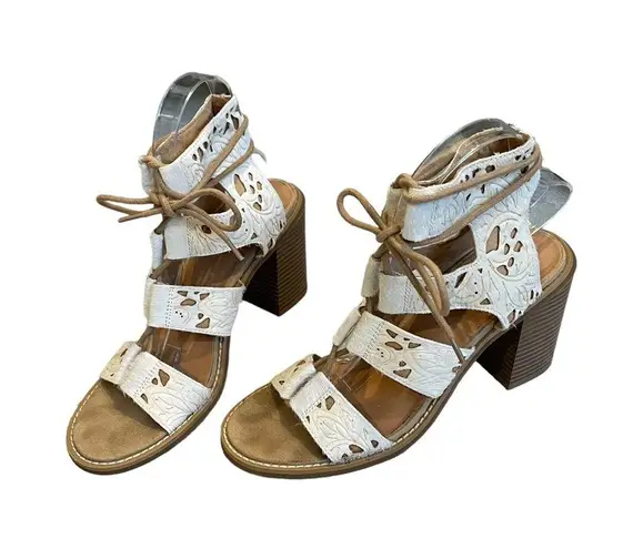 FARYL by Farylrobin White Calf Hair Leather Block Heel Lace Up Sandal Size 8