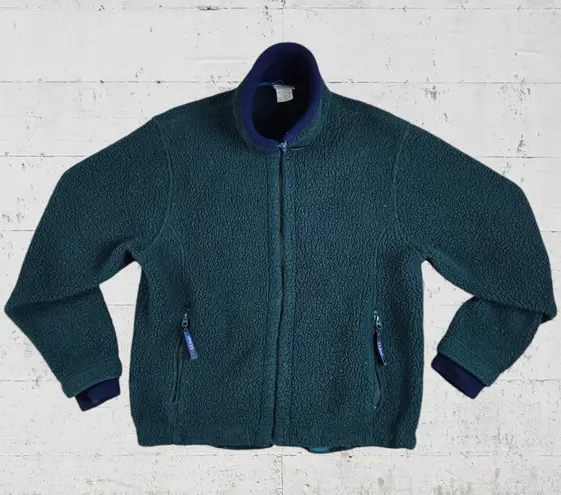 90s Vintage LL Bean Green Full Zip USA Made Pile Fleece Sherpa Jacket Size Small