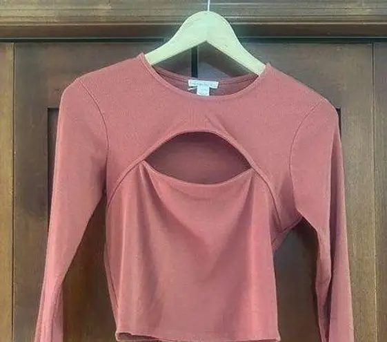 Full Tilt  Women's Mauve Ribbed Long Sleeve w/ Cut Out LN