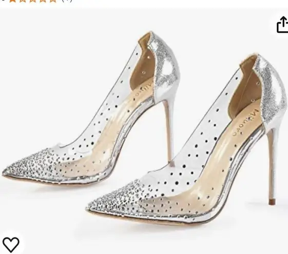 Miluoro High Heel Women's Pointed Toe Crystal Rhinestone Transparent Shoes Silver Size 10