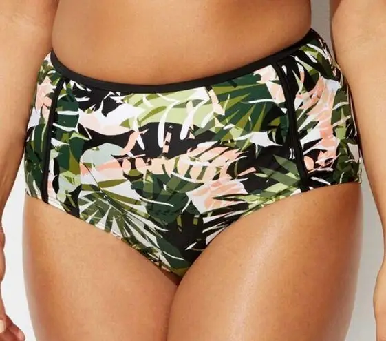 SWIMSUITS FOR ALL | High Waist Piped Swim Brief Bottoms Camo Leaves | Size 22 Black