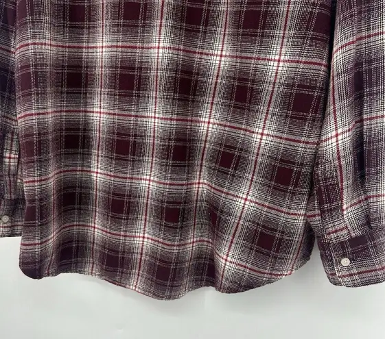 Old Navy  Flannel Boyfriend Shirt Maroon Plaid Oversized Button Up Size XL Tall