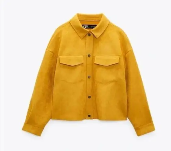 ZARA  Gold Yellow Faux Suede Leather Oversized Jacket Size XSmall