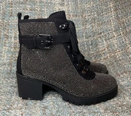 Wild Pair Hillari 2 Buckle Ankle Strap Metallic Rhinestone Studded Heeled Boots