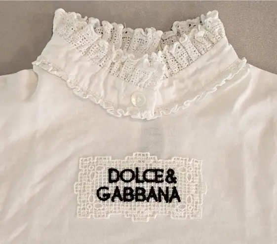 Dolce & Gabbana Gothic Look White Lace Trim Top Size 36