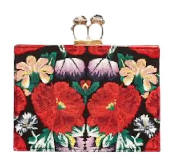 Alexander McQueen Black Embroidered Floral Clutch Evening With Knuckle Handle