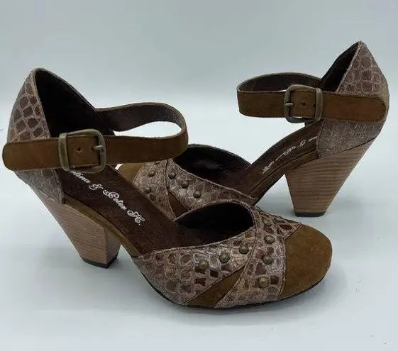 MARTINA & PETER H. BROWN LEATHER & SUEDE EMBELLISHED BLOCK HEELS SIZE 6.5