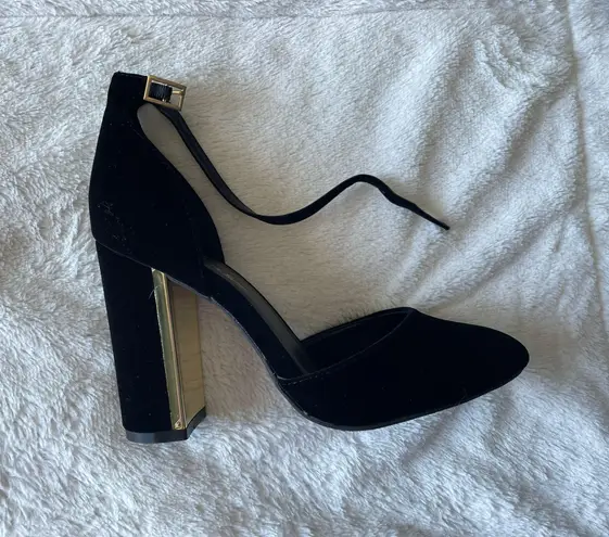 Laura black velvet ankle strap heels 2025
