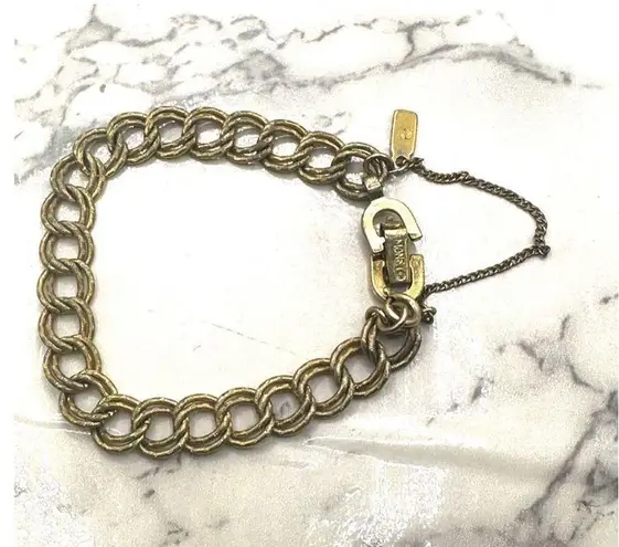 Monet  gold tone vintage link bracelet with safety chain