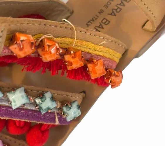 Barbara Barbieri Lace Up Tassel Fringe Jewels Pom Pom Sandals Size 6