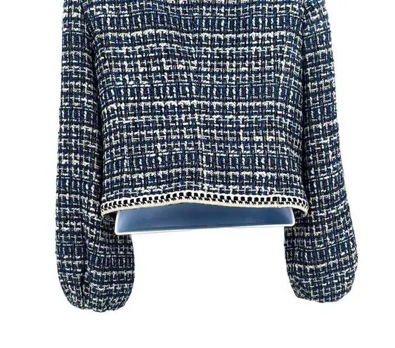 Veronica Beard Brim Tweed Button Blazer Jacket Coat Bell Sleeve Collarless 4