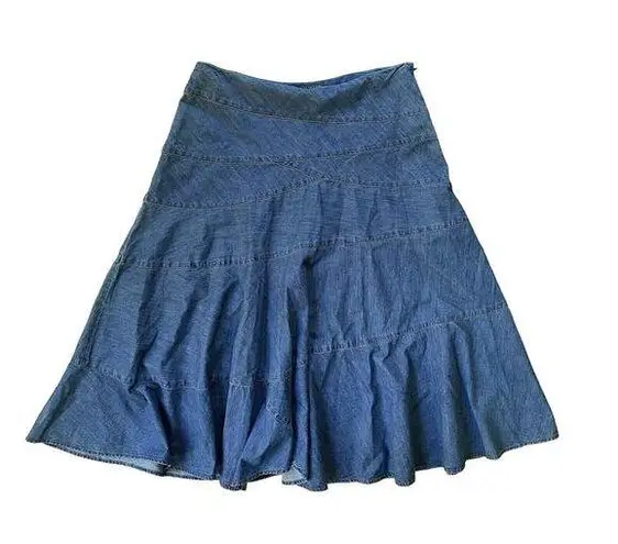 Ralph Lauren  Jeans Co Denim Tiered Prairie Skirt Flared Midi Boho Women's 12